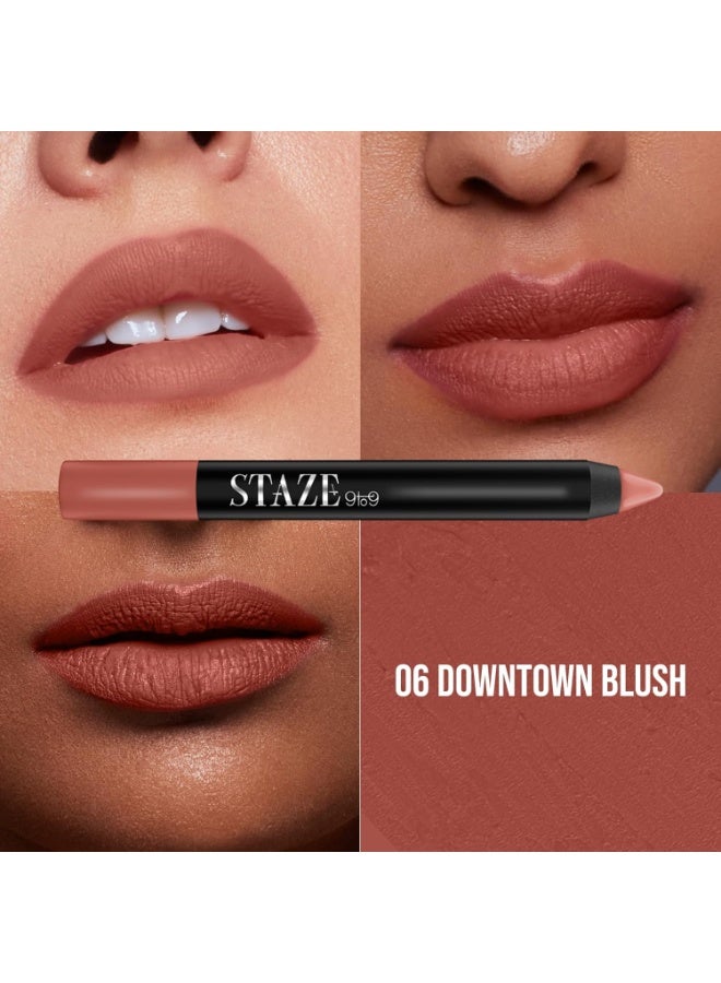 Staze 9to9 Pout On Matte + Smudgeproof Lip Crayon | Non-Drying, Transferproof & Sharpenable| Pigmented Matte Finish | 12-Hour Stay | Lightweight | 06 Downtown Blush | 3.5 g - Image 2